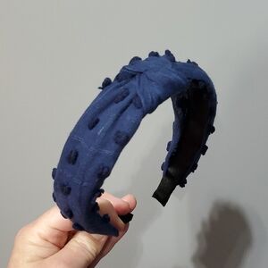 New boutique knotted pom-pom flexible headband blue